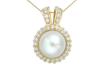 1 1/11 Carat Diamond & Pearl 14K Pendant With Rope Chain Alain Raphael