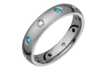 1/10 Carat Diamond & Blue Topaz Eternity Titanium Ring Alain Raphael