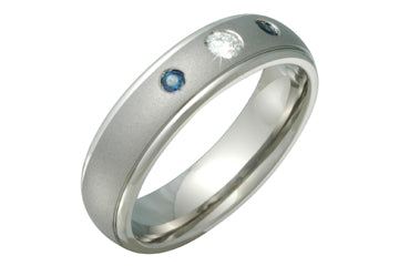 1/10 Carat Domed Comfort Fit Titanium Band with Blue Sapphire and Diamond Alain Raphael