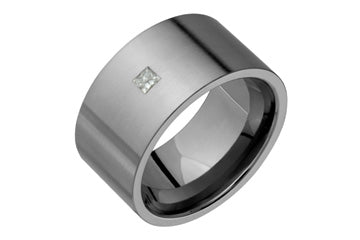 1/10 Carat Flat Comfort Fit Titanium Ring With Princess Cut Diamond Alain Raphael