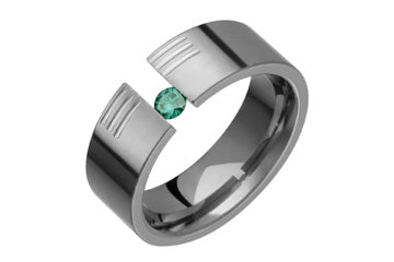 1/10 Carat Green Diamond Tension Set Engraved Titanium Ring Alain Raphael