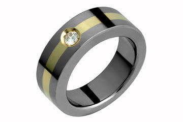 1/10 Carat Titanium and 14kt Yellow Gold Diamond Band Alain Raphael