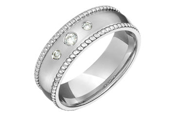 1/10 Carat White Gold 14kt Diamond Wedding Band with Beaded Edge Alain Raphael
