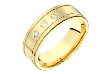 1/10 Carat Yellow Gold 14kt Grooved Diamond Wedding Band Alain Raphael