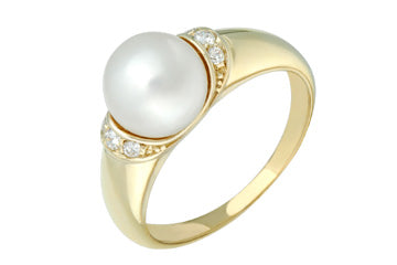 1/10 Carat Yellow Gold Cultured Pearl & Diamond Ring Alain Raphael