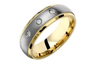 1/10 Carat Yellow and White Gold Three Stone Diamond Wedding Band Alain Raphael