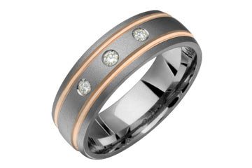1/11 Carat Diamond Titanium & Pink Gold Grooves Alain Raphael