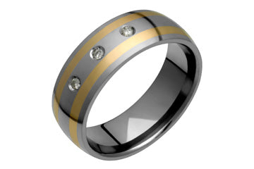 1/11 Carat Diamond Titanium Ring & Yellow Gold Inlays Alain Raphael