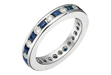 1/2 Carat 14kt White Gold Diamond and Blue Sapphire Eternity Ring Alain Raphael