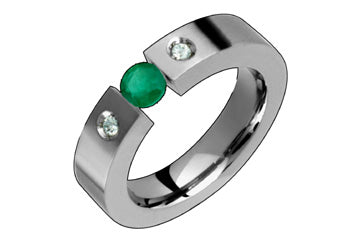 1/20 Carat Diamond & Emerald Tension Set Titanium Ring Alain Raphael