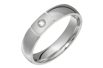 1/20 Carat White Gold 14kt Wedding Band with Solitaire Diamond Alain Raphael