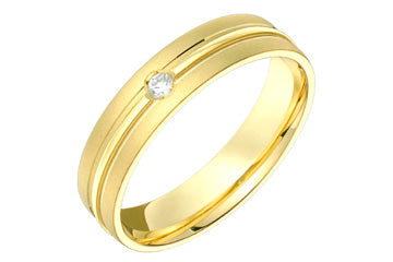 1/20 Carat Yellow Gold 14kt Grooved Wedding Band with Diamond Alain Raphael