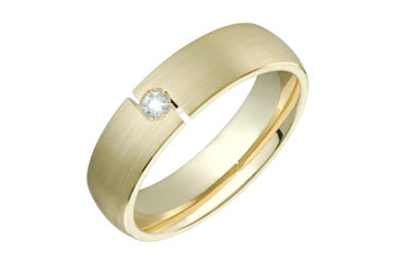 1/20 Carat Yellow Gold 14kt Wedding Band with Solitaire Diamond Alain Raphael