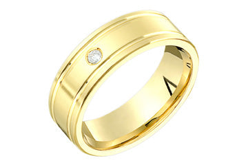 1/20 Carat Yellow Gold Grooved Wedding Band with Solitary Diamond Alain Raphael