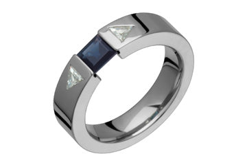 1/5 Carat Trillion Diamond & Blue Sapphire Titanium Ring Alain Raphael