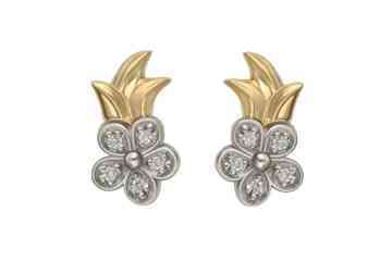 1/6 Carat Diamond 14K Two Tone Flower Earrings Alain Raphael