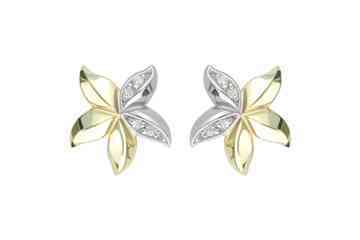 1/8 Carat Diamond Flower Shaped 14K Two Tone Earrings Alain Raphael