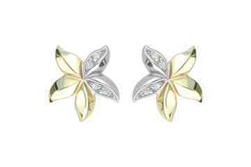 1/8 Carat Diamond Flower Shaped 14K Two Tone Earrings Alain Raphael