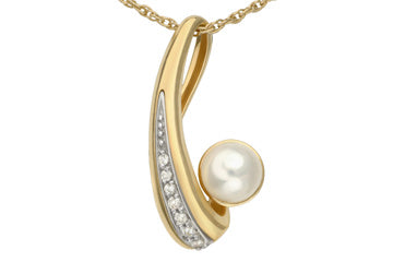 1/8 Carat Diamond & Pearl 14K Pendant With Rope Chain Alain Raphael