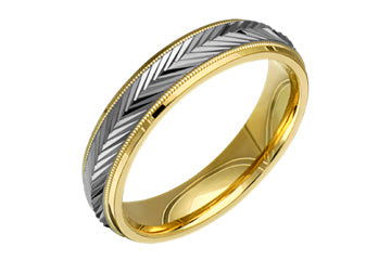14K Comfort Fit Two-tone Diagonal Cut Wedding Band with Beaded Edge Alain Raphael