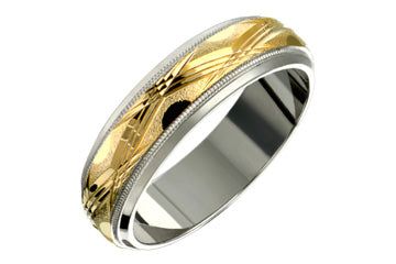 14K Comfort Fit Two-tone Machine Cut Wedding Band with Beaded Edge Alain Raphael