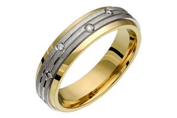 14K Comfort Fit Two-tone Wedding Band with 4 Diamonds on Each Groove Alain Raphael