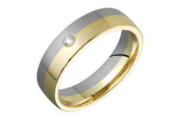 14K Comfort Fit Two-tone Wedding Band with Solitary Diamond Alain Raphael