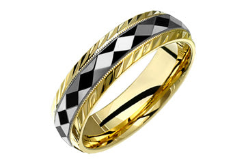 14K Comfort Fit Two-tone Wedding Band with a Convex Diamond shape Motif Alain Raphael