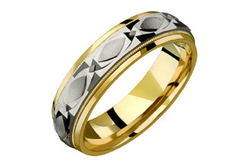 14K Comfort Fit Two-tone Wedding Band with marquise grooves Alain Raphael