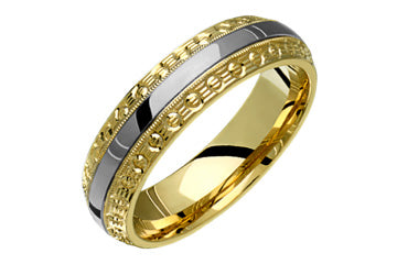 14K Comfort Fit Two-tone Yellow and white Gold Ring with Beaded Edge Alain Raphael