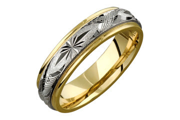 14K Comfort Fit Two-tone Yellow and white Gold Ring with machine made design Alain Raphael