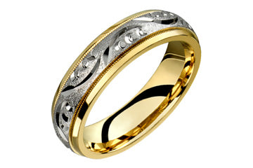 14K Comfort Fit Wedding Band With Leaf Design Alain Raphael