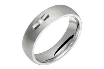 14K Comfort Fit White Gold Wedding Band with Rectangle Cut and Single Diamond Alain Raphael