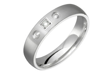 14K Comfort Fit White Gold Wedding Band with Square Design and Diamonds Alain Raphael