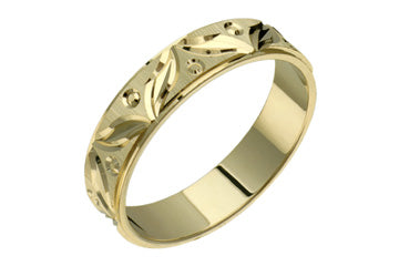14K Comfort Fit Yellow Gold Leaf Pattern Wedding Band Alain Raphael