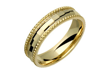 14K Comfort Fit Yellow Gold Wedding Band with Beaded Edge Alain Raphael