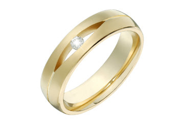 14K Comfort Fit Yellow Gold Wedding Band with Thin Cut Design and Diamond Alain Raphael