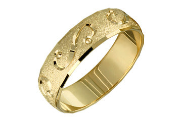 14K Comfort Fit Yellow Gold Wedding Band with a Swirl Design Alain Raphael
