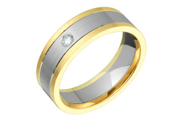 14K Comfort Fit Yellow and White Gold Wedding Band with Solitary Diamond Alain Raphael