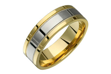 14K Flat Comfort Fit Two-tone Beaded Edge Wedding Band Alain Raphael