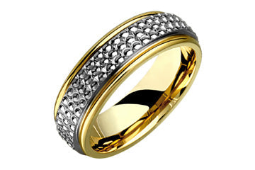 14K Flat Comfort Fit Two-tone Wedding Band with Protruding circular Design Alain Raphael