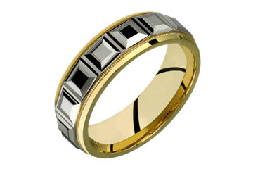 14K Flat Comfort Fit Two-tone Wedding Band with Pyramid Design Alain Raphael
