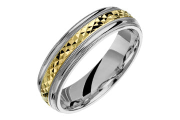 14K Two-tone Comfort Fit Illusion Cut Design with Beaded Edge Wedding Band Alain Raphael