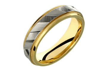 14K Two-tone Comfort Fit Wedding Band with Beaded Edge Alain Raphael