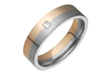 14K Two-tone Comfort Fit White and Pink Gold Ring with Princess Cut Diamond Alain Raphael