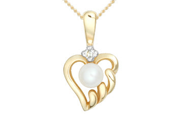 14K Yellow Gold Button Pearl & Diamond Pendant With Chain Alain Raphael