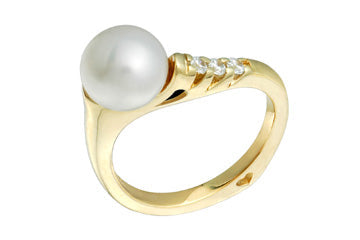 14K Yellow Gold Cultured Pearl & Diamond Ring Alain Raphael