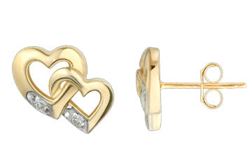 14K Yellow Gold Double Heart Diamond Earrings Alain Raphael