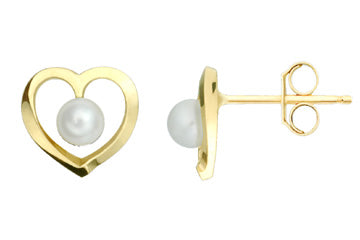 14K Yellow Gold Heart & Pearl Earrings Alain Raphael