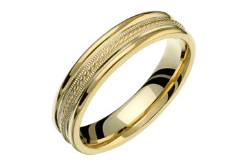 14kt Engraved Comfort fit Wedding Band with Rope Chain Alain Raphael